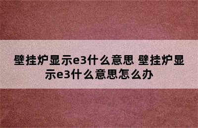 壁挂炉显示e3什么意思 壁挂炉显示e3什么意思怎么办